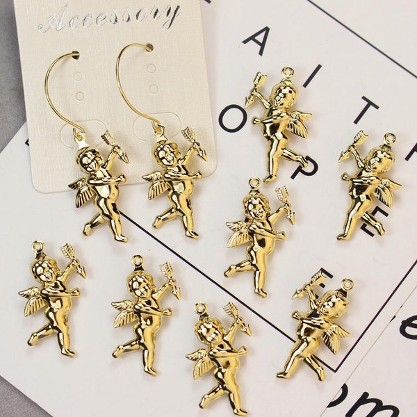 Gold Plated 3D Cupid Charm, Gold Tone Guardian Angel Charms, 2-Sided God of Love Charm, Cupid Angel Charm, Necklace Charms, Earring Charms