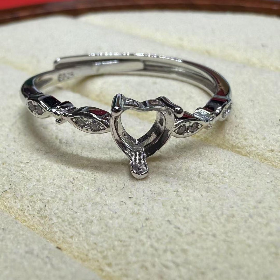 Sterling Silver Love Heart Ring Setting, Solitaire Ring Band (5mm 6mm ...