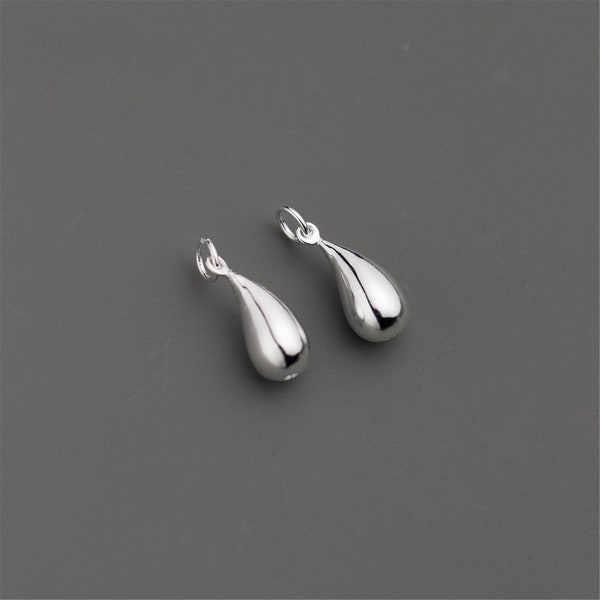 Sterling Silver Teardrop Charm Pendant, Plain Drip Bracelet, Water Drop Necklace, Raindrop Earring, Small Charm,Liquid Jewelry,Dewdrop Charm