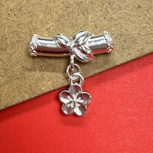Fine Silver Tube Beads, Bamboo Curve Bead, Bamboo Bead, Noodle Bead, Spacer Bead, Bracelet Spacer,Necklace Bead,Tube Bead w/Flower Charm