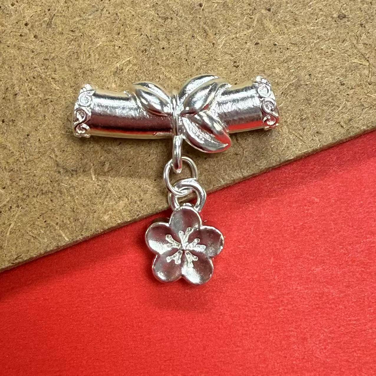 Fine Silver Tube Beads, Bamboo Curve Bead, Bamboo Bead, Noodle Bead, Spacer Bead, Bracelet Spacer,Necklace Bead,Tube Bead w/Flower Charm