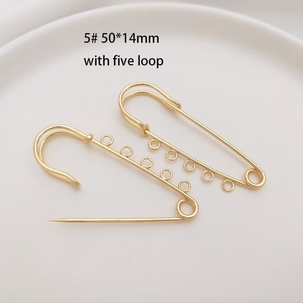 14K Gold Plated Safety Brooch Pin w/ multi loops, Gold Tone Brooch Pin Earring, Gold Tone Brooch Pin Back for Jewelry Making