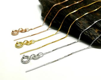 Sterling Silver box Chain  Rhodium Gold Rose gold Plated optional, 925 Silver adjustable Necklace chain w/ adjustable pin 16“ 18&quot;