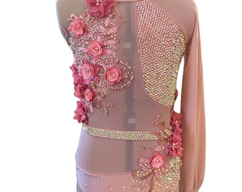 Ready to ship Lyrical dance costume, blush pink stage costume, child large costume