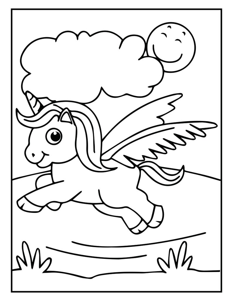 unicorn coloring pages for kids digital etsy