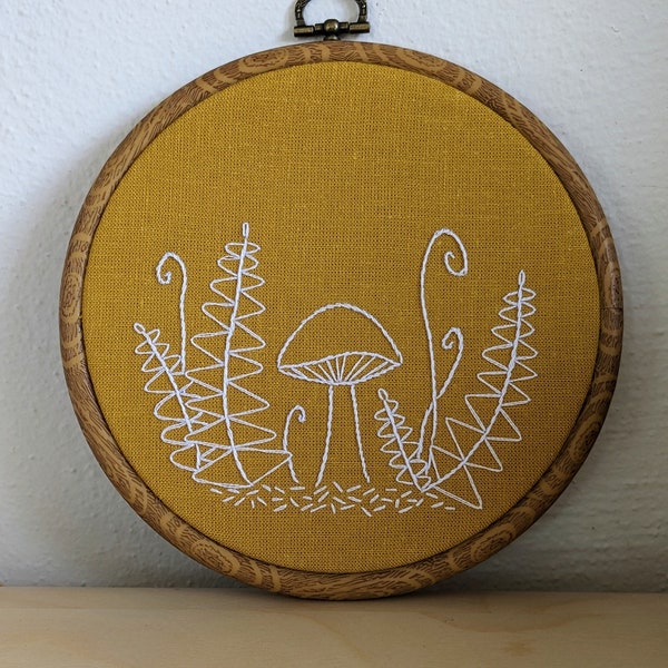 Hand Embroidered Modern Mushroom Hoop Art