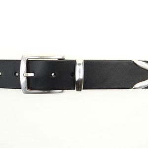 Elegant leather belt with silver-plated belt buckle set in 3.5 cm width available in brown and black | Men&#39;s belt | Real leather belt