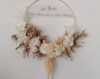 Cadeau mariage porte couronne, couronne sèche, cerceau, couronne Boho, couronne de fleurs sèches, naissance, baptême, cadeau,