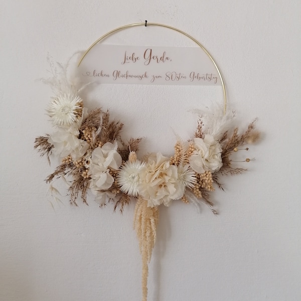 Gift wedding door wreath, dry wreath, hoop, boho wreath, dried flower wreath, birth, baptism, gift,