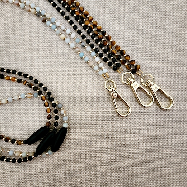 Gold Badge Lanyard / Keychain /Gemstone Lanyard / Badge Holder Lanyard / Badge Holder / Teacher Gifts / Nurse Gifts / Adult / Women