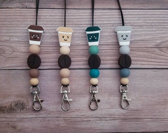 Coffee Lanyard / Coffee Silicone Lanyard / ID Holder / ID Badge Lanyard / Lanyard for Keys /Teacher Lanyard / Teacher Gift / Nurse Gift