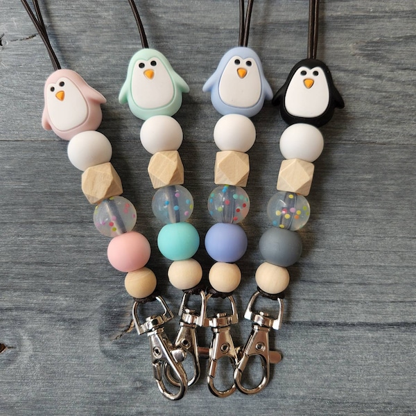 Penguin Lanyard / Silicone Lanyard / ID Holder / ID Badge Lanyard / Lanyard for Keys /Teacher Lanyard / Teacher Gift / Nurse Gift