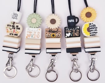 Teacher Lanyard for ID Badge Keychain  / Teacher Gift / Book Lanyard Holder / Beaded / School Teacher Appreciation Gift / Mix & Match