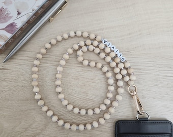 Personalized Boho Teacher Lanyard: Custom Name, Wood Beads