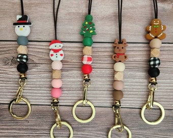 Christmas Holiday Lanyard / Silicone Beaded Lanyard / ID Holder / ID Badge Lanyard / Lanyard for Keys /Teacher Gift / Reindeer Snowman