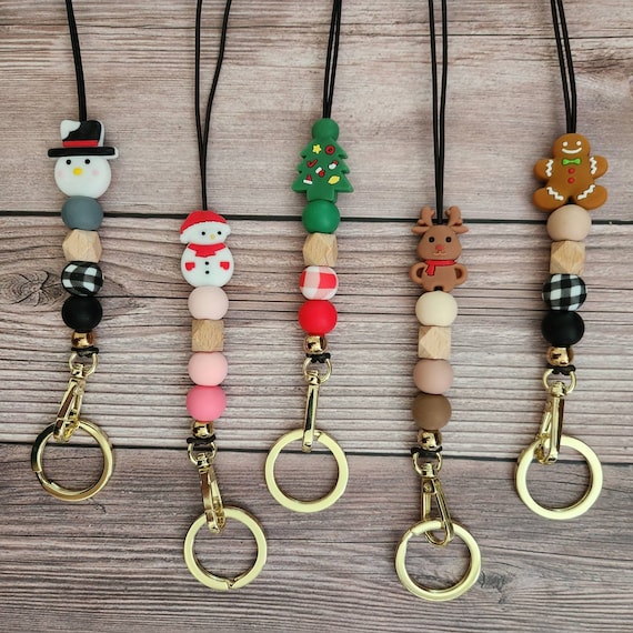 Christmas Holiday Lanyard / Silicone Beaded Lanyard / ID Holder / ID Badge Lanyard / Lanyard for Keys /Teacher Gift / Reindeer Snowman