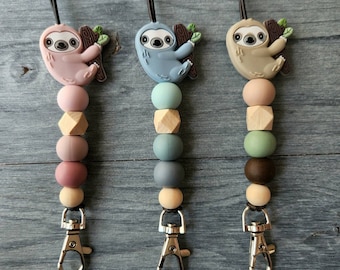 Sloth Lanyard / Silicone Lanyard / ID Holder / ID Badge Lanyard / Lanyard for Keys /Teacher Lanyard / Teacher Gift / Nurse Gift
