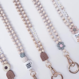 Personalized Boho Teacher Lanyard: Custom Name, Wood Beads and Two Charms