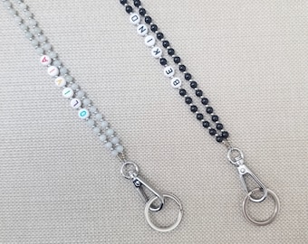 ID Badge Lanyard Silver Hardware / Keychain /Gemstone Lanyard / Badge Holder Lanyard / Badge Holder / Teacher Gifts / Nurse Gifts / Women