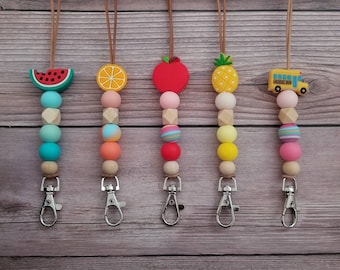 Pineapple Orange School Lanyard / Watermelon Apple Avocado Silicone Lanyard / ID Holder / Lanyard for Keys / Teacher Nurse Gift