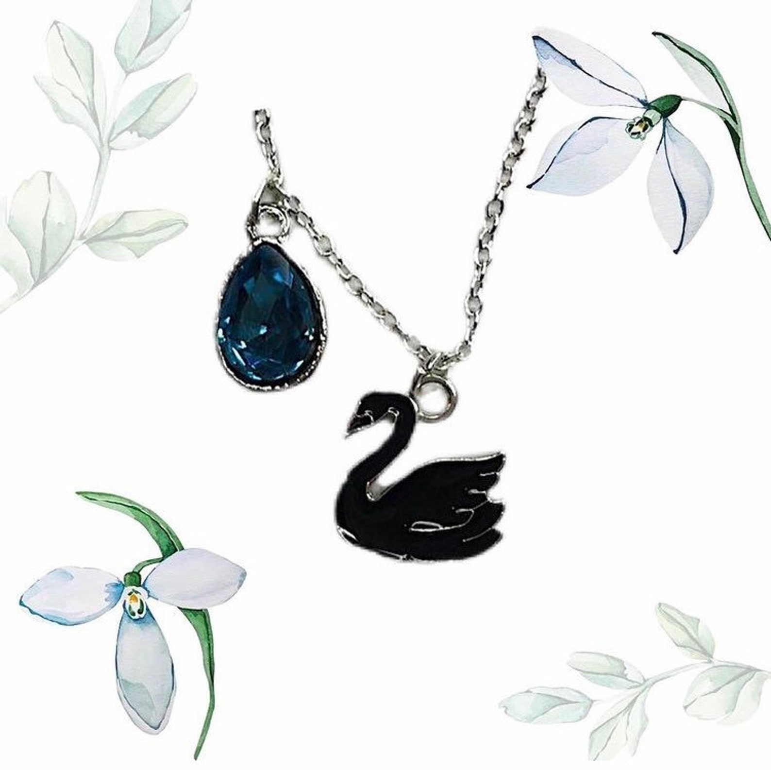 Dawlish swan Necklace silver black swan Etsy