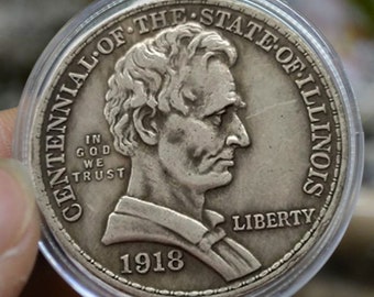 1918 American US United States Lincoln Half Dollar Silver Color Antique