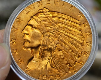 USA 1908 Indian Head Quarter Eagle Gold