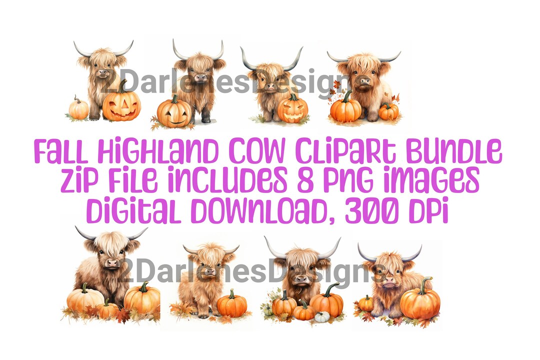 Fall Baby Highland Cow Clipart Bundle PNG Sublimation - Etsy