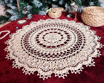 Gorgeous ivory doily with 3D elements, delicate handmade centrepiece, perfect gift from France