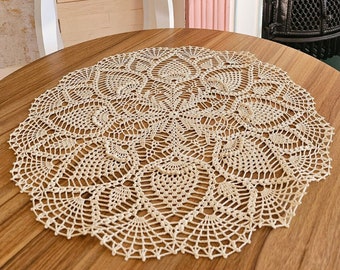 Handmade Light Ivory Crochet Lace Doily: Mandala Centerpiece (55cm)