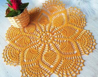 Crochet doily golden colour, handmade lace doily, natural cotton centrepiece , ecological table decor