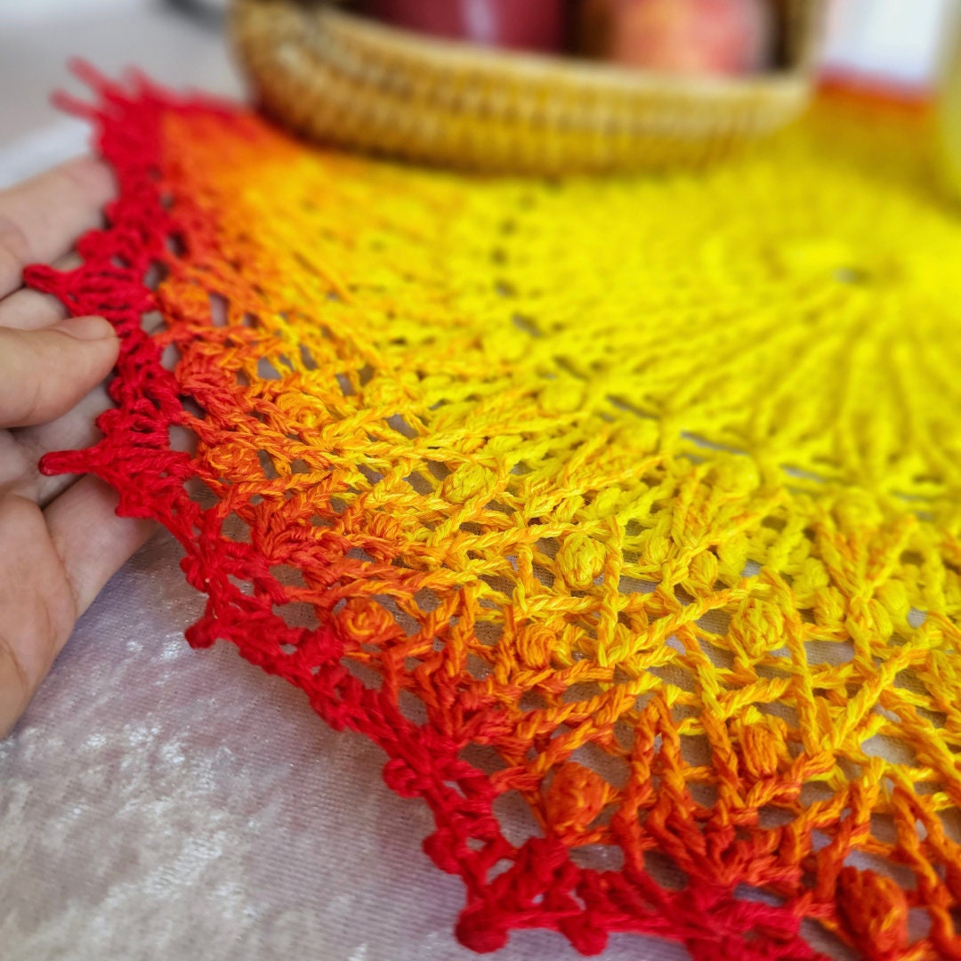 Crochet Round Table Topper in Bright Red and Yellow Colours Etsy