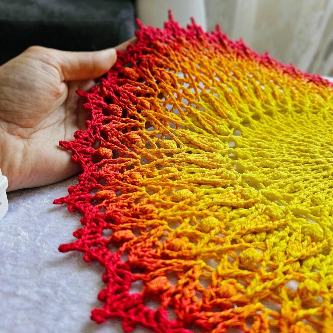 Crochet Round Table Topper in Bright Red and Yellow Colours Etsy