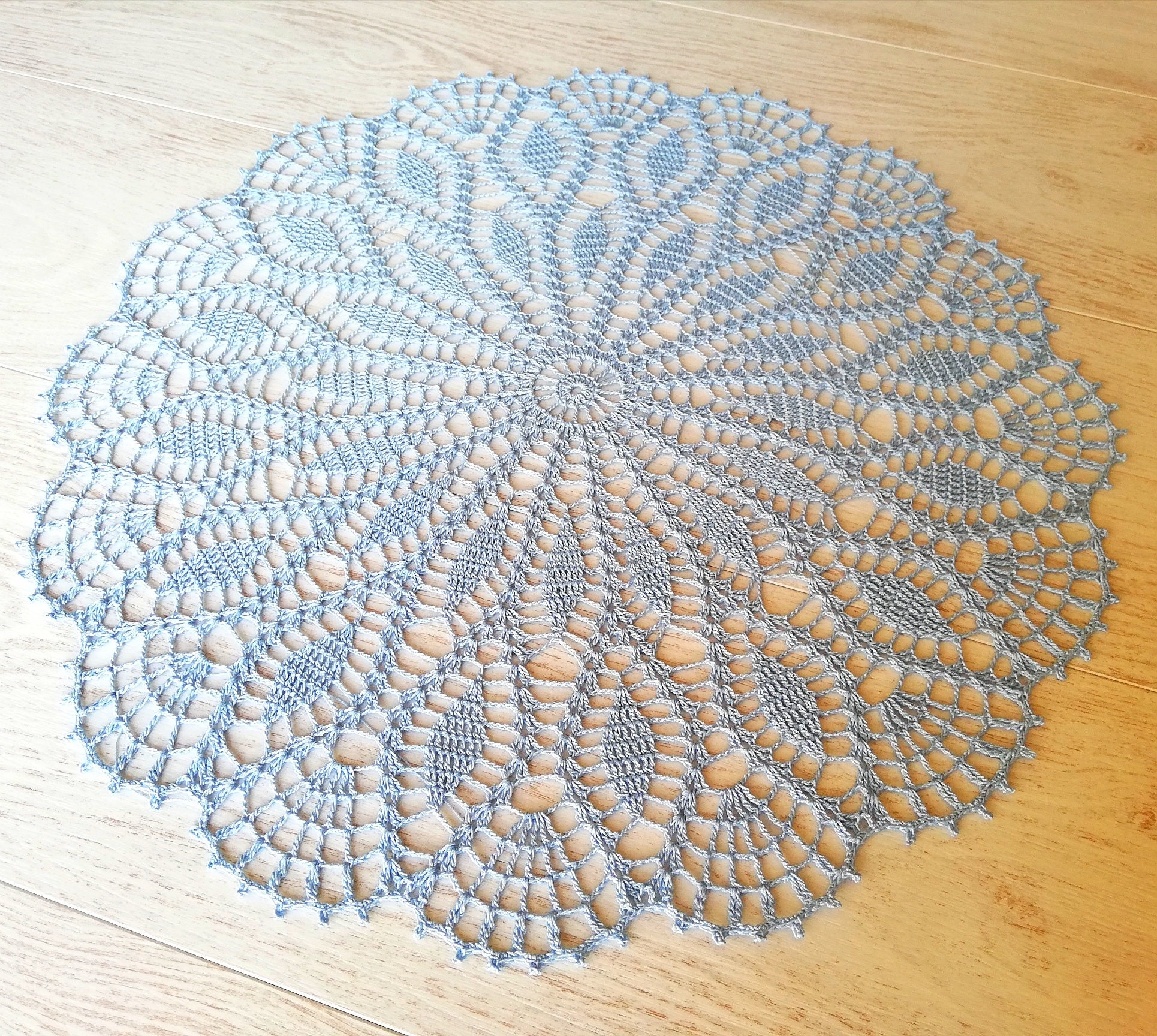 Grand Napperon Au Crochet de Coton Bleu, Pièce Maîtresse Délicate Faite à La Main, Nappe en Dentelle