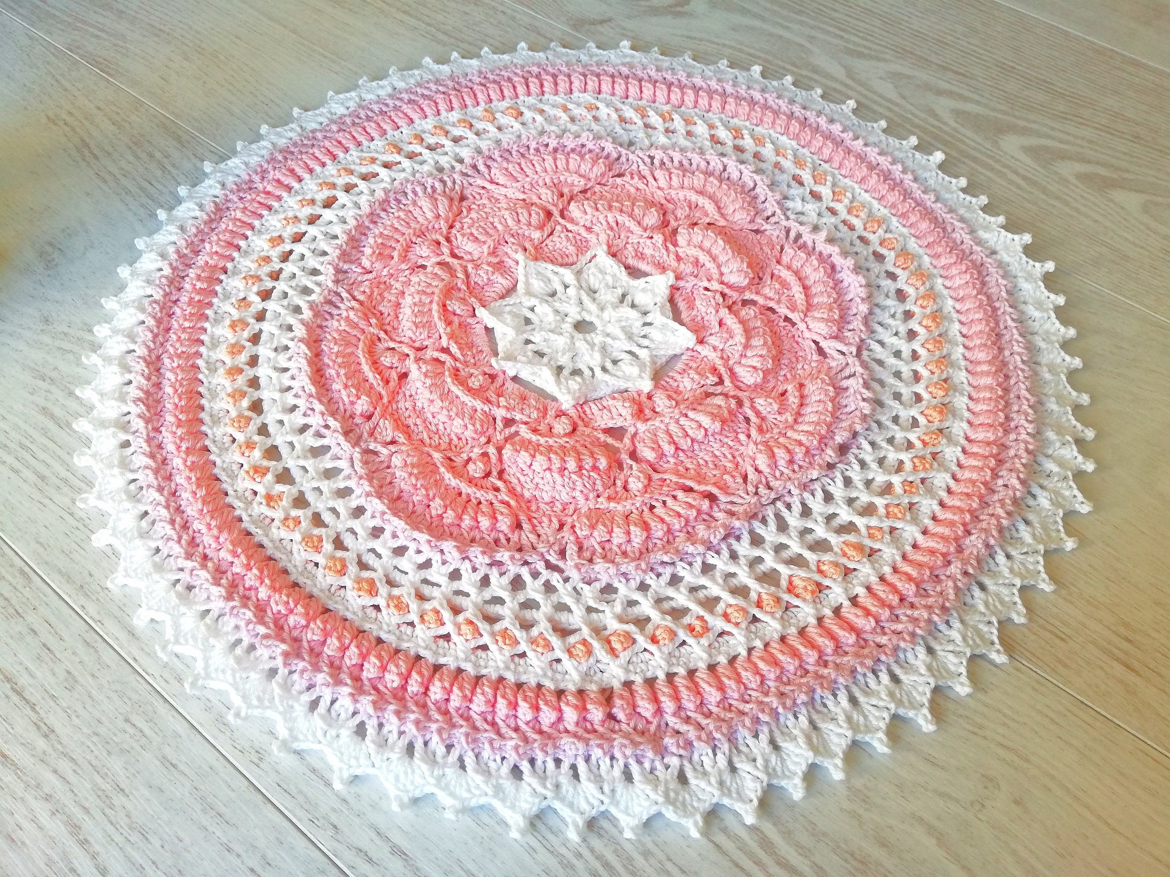 Napperon Texturé Au Crochet Rose, Décoration de Table en Dentelle Naturelle Style Rococo, Mandala Fl