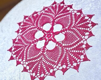 Cherry red crochet doily 38cm