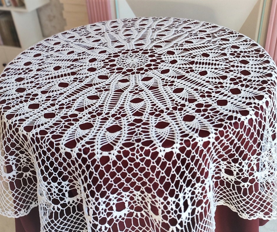 Large Round Crochet Tablecloth Made to Order - Etsy