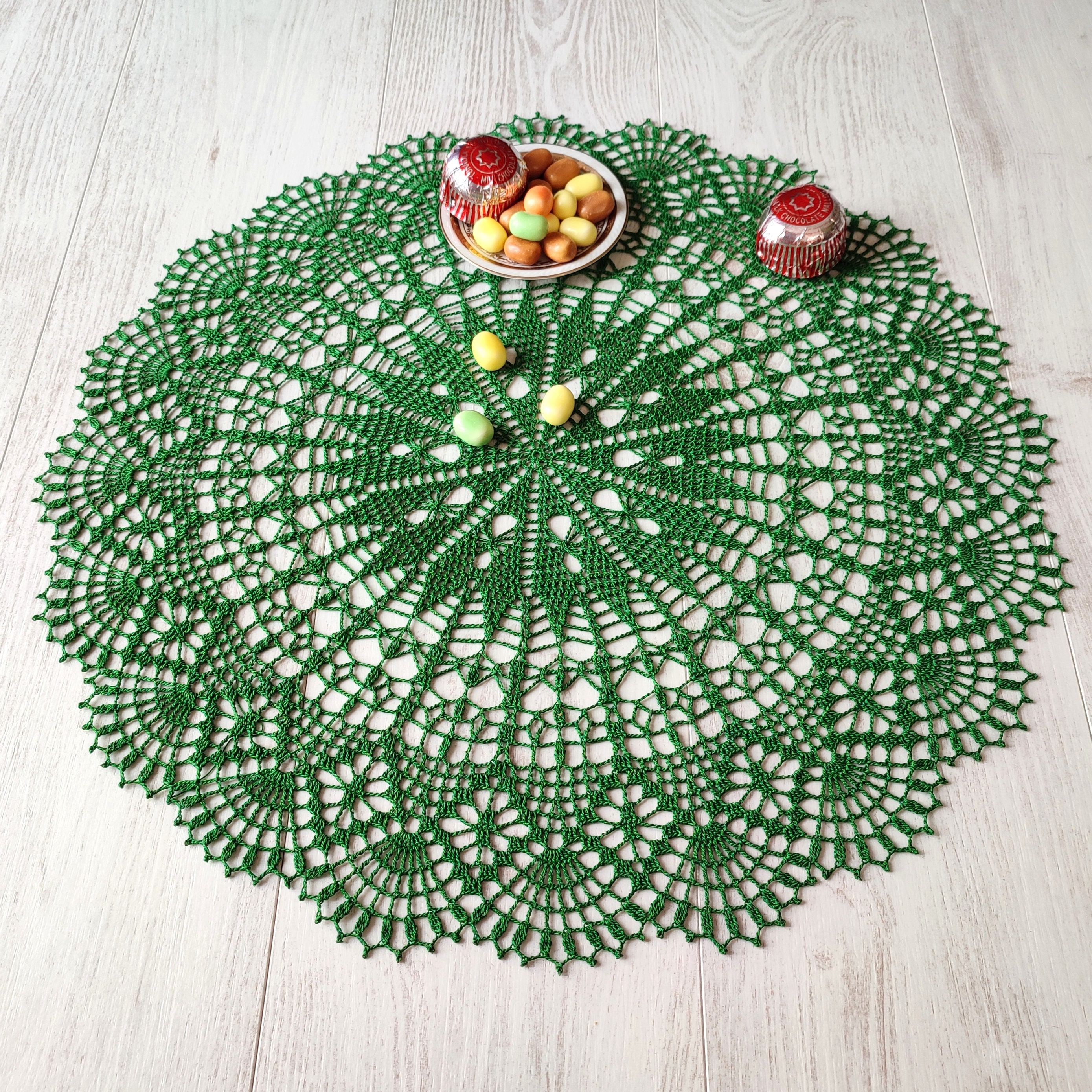 Grand Crochet Vert Vintage Doily, Fabriqué sur Commande Centre de Table Style Rétro, Mandala ou Base