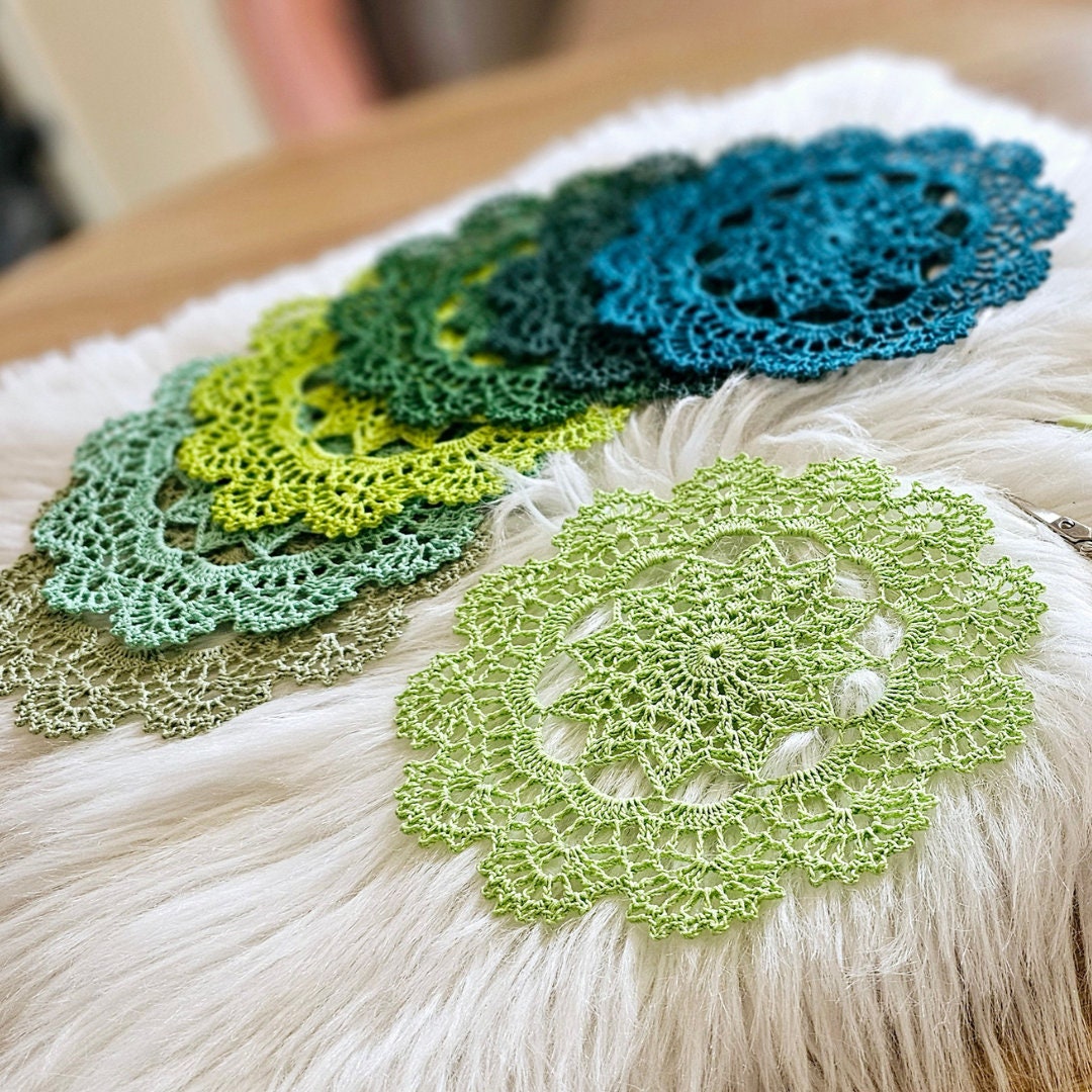 Set of Seven Round Crochet Coasters Different Shade of Green Each - Etsy