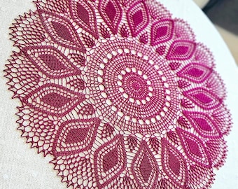 Large Crochet Doily: Cherry Red Cotton Centerpiece (60cm)