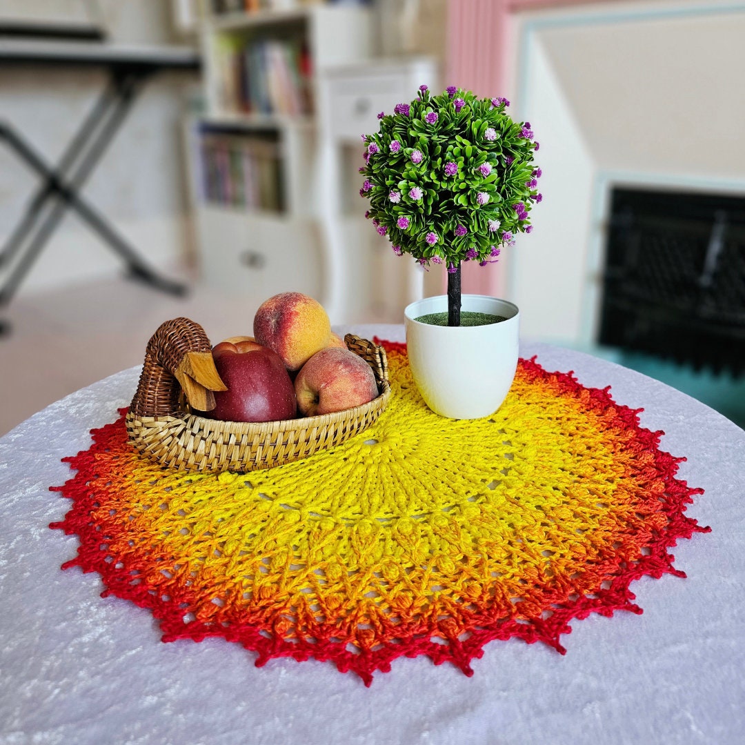 Crochet Round Table Topper in Bright Red and Yellow Colours Etsy