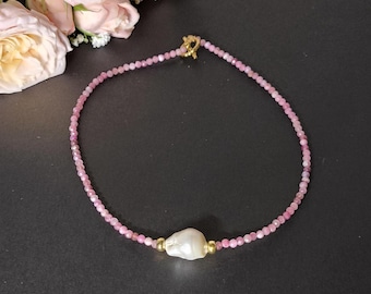 Pendentif Perle Baroque Tourmaline Rose & Citrine - Argent 925 - Rose-Mimosa - Neuf étiquettes