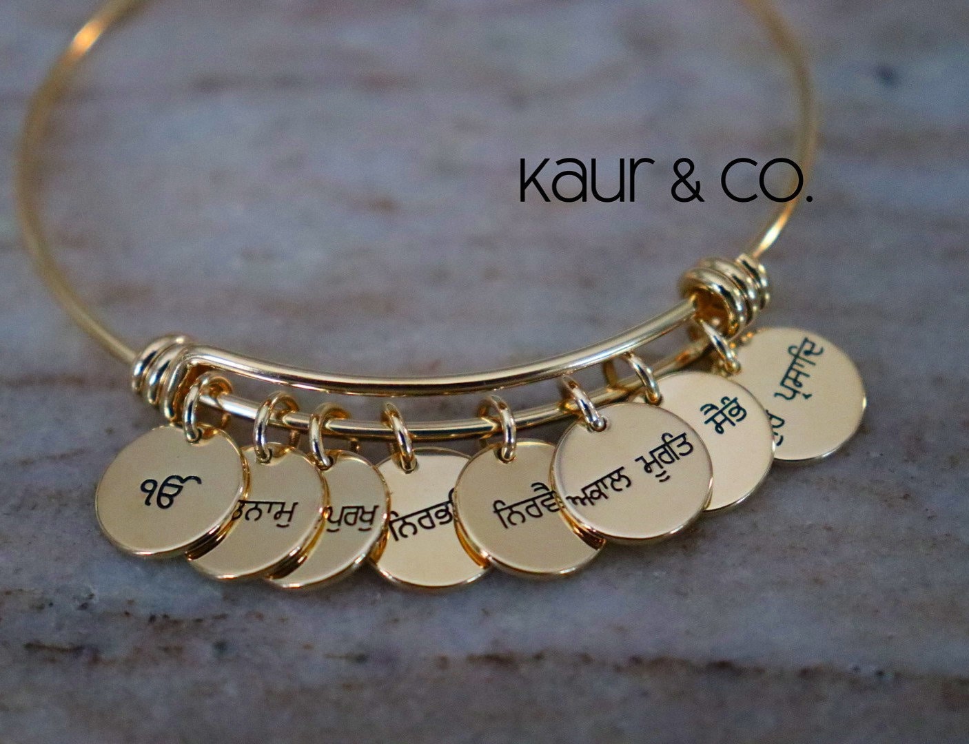 Sikh | Mool Mantar Charm Bracelet | Kada | Punjabi | 18 K Gold Plated