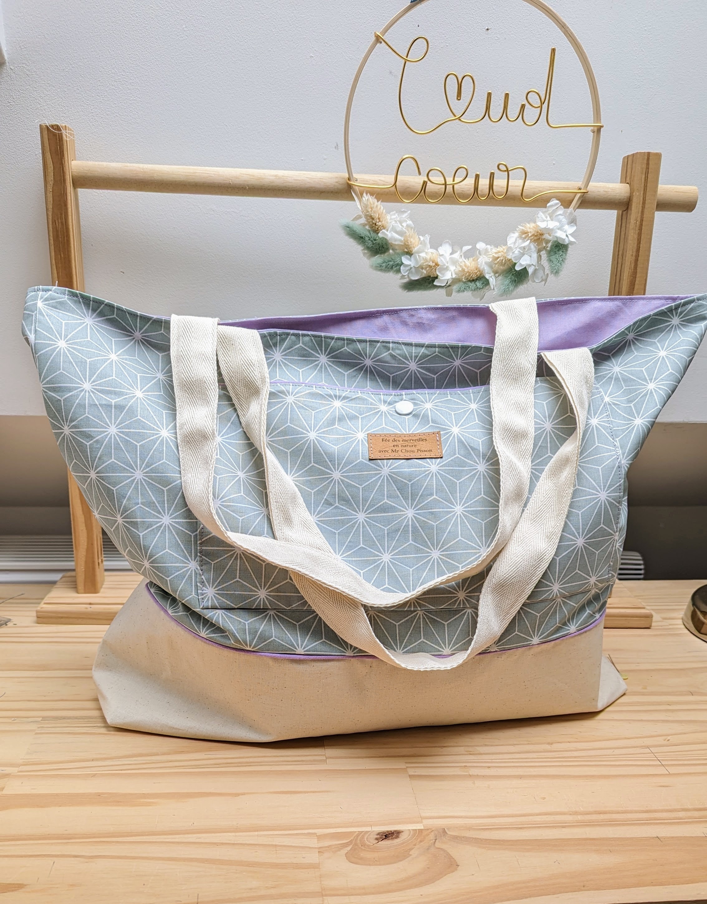 Sac à main bandoulière petite fille bleu motif fleurs de cerisier