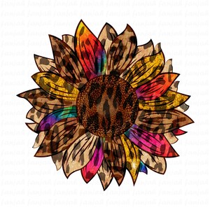 Colorful sunflower png, sunflower leopard Sublimation png, Tie dye sunshine, Digital Download, Sublimation Designs
