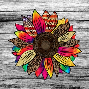 Colorful sunflower png, sunflower leopard Sublimation png, Tie dye sunshine, Digital Download, Sublimation Designs