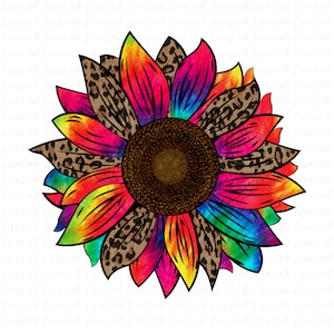 Colorful sunflower png, sunflower leopard Sublimation png, Tie dye sunshine, Digital Download, Sublimation Designs