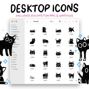 Cat Doodle Theme Computer Desktop Icon Folder Pack for Mac & Windows | Mac Icons | Windows Icons | Desktop Organizer