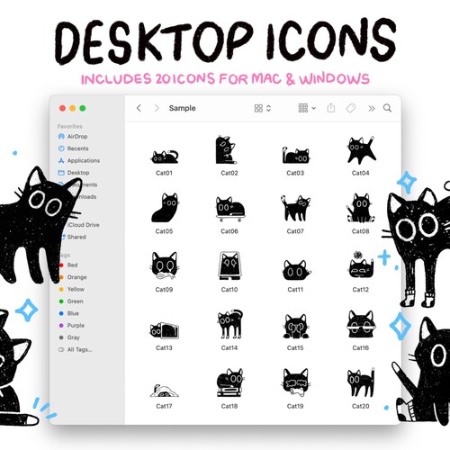 Cat Doodle Theme Computer Desktop Icon Folder Pack for Mac & - Etsy Cat Doodle Theme Computer Desktop Icon Folder Pack for Mac & - Etsy