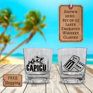 Puerto Rico Custom Whiskey Glass, Set of 2,Puerto Rico design, Rocks Glass, Scotch Glasses, Personalized Whiskey Glasses, Engraved Whiskey